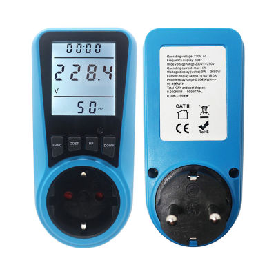 เครื่องวัดพลังงาน รองรับ 220V 50Hz ในไทย มีไฟ Backlight เปิดปิดได้ คำนวณค่าไฟได้ Power Meter Energy Watt Plug Meter LCD Watt Voltage Current Frequency PowerFactor(PF)