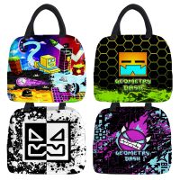 Angry Geometry Dash Food Thermal Lunch Box Bag Durable Cartoon Print Office Cooler Lunchbox Organizer School Insulated Case