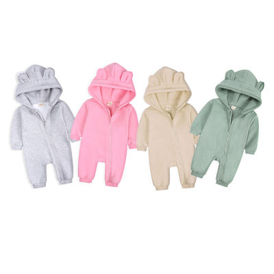New Solid Hoodies Bear Romper Bodysuit For Newborn Baby Boys Girls Clothes Long Sleeve Rompers Jumpsuit Overall Infant Costume