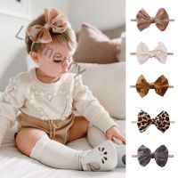 【CW】 4.5  39;  39; Leopard Tied Bows Headband Newborn Baby Elastic Soft Hair Band Kids New Accessories