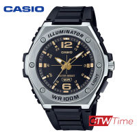 Casio Analog นาฬิกาข้อมือสายเรซิ่น รุ่น MWA-100H-1A2VDF (สีดำ / หน้าปัดดำทอง)