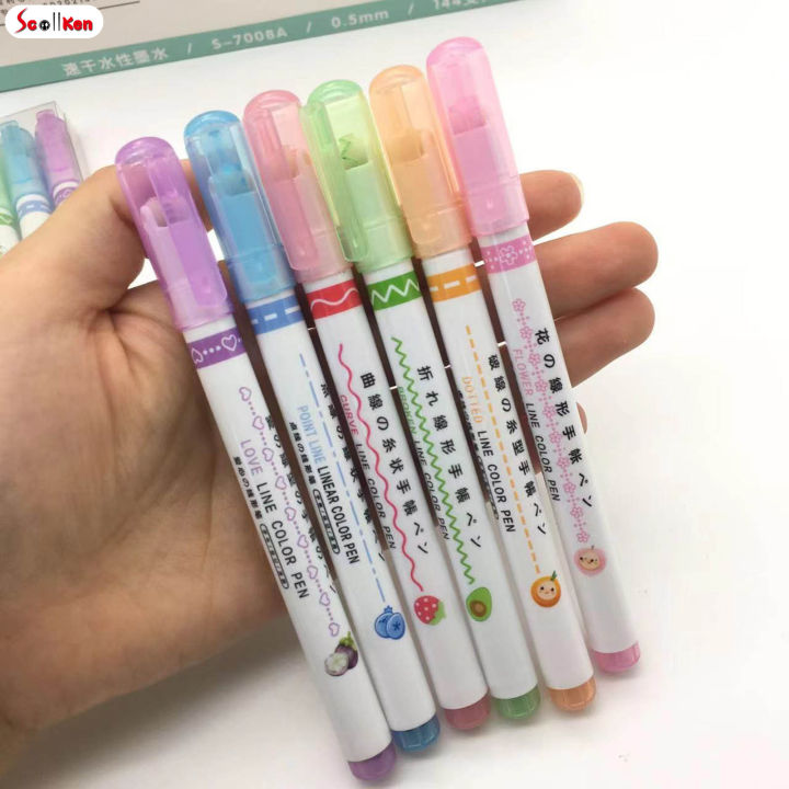 scottk-ปากกาไม่มีเครื่องหมายเป็นพิษแห้งเร็วปากกาไฮไลท์เน้นคำเส้นโค้งสีสันสำหรับการวาดลวดลายที่สวยงาม