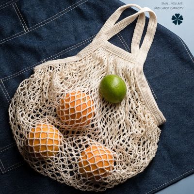 Tas Belanja Dapat Digunakan Kembali Portabel untuk Tas Penyimpanan Buah dan Sayuran Tas Belanja Organiser Organik Tali Jaring Katun Dapat Dicuci