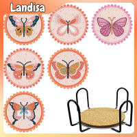 6pcs Diy Round Butterfly Diamond Painting Coasters Kits With Holder Cork Base Diamond Painting Art Coaster