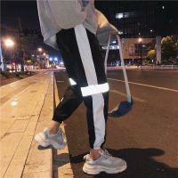 CODaith62sfe Round Zoomable Reflective Beam Leg Pants Mens Trend Of Loose Pants【免运费】圆圆春秋季超火反光束脚裤子男士情侣港风潮流个性宽松裤嘻哈休闲长裤男士休闲裤men joggerssweatpants men