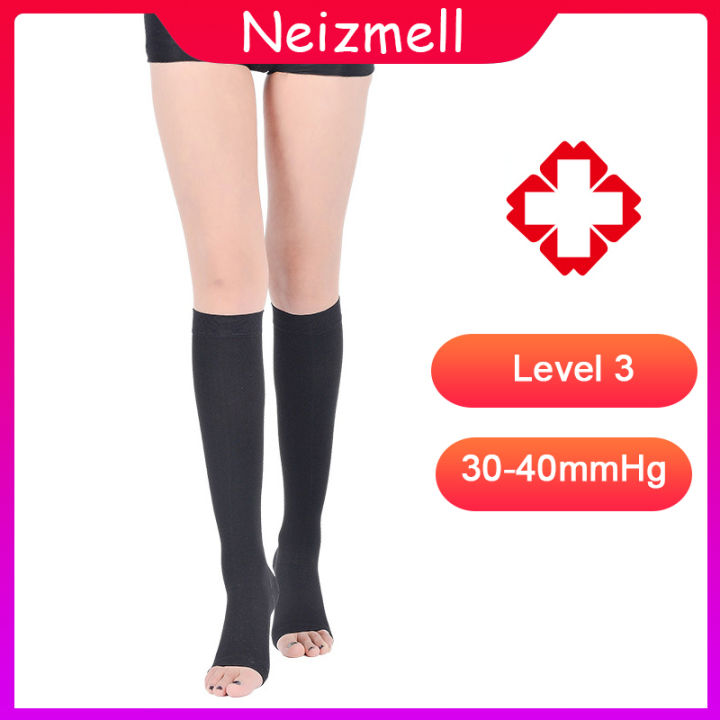 neizmell-1คู่ระดับ3-midcalfถุงเท้ากันกระแทก30-40mmhgเปิดนิ้วเท้าโป่งขดถุงน่องเส้นเลือดใหญ่เข่าด้านล่างสำหรับผู้หญิง-ผู้ชาย