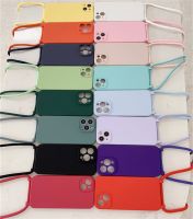 Crossbody Necklace Lanyard Cord Strap Liquid Silicone Case For iPhone 13 11 12 14 Pro Max XS XR X 8 7 Plus SE Soft Candy Cover