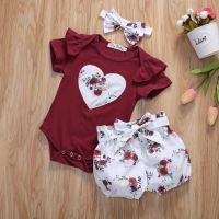 0-24M Toddler Baby Girl Clothes Sets Short Sleeve Tops Floral Pants Headband Outfits Sunsuit Clothes  by Hs2023