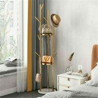 Marble Metal Coat Rack Freestanding with 3 Storage Shelves and 9 Hooks Enterway Hall Tree for Hanging Coats Jackets Hats Bag