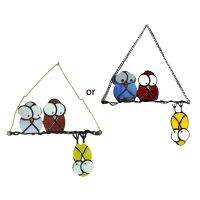 Multicolor Stained Metal Owl Window ห่วงโซ่แขวน Suncatcher จี้เครื่องประดับนกสำหรับ Wall Garden Yard Outdoor Decor