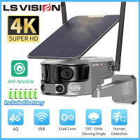 LS VISION 4K 8MP 4G /Wifi เลนส์คู่กล้องพลังงานแสงอาทิตย์180 ° อัลตร้าไวด์กล้องวงจรปิด4X ซูมไร้สายกล้องวงจรปิดกลางแจ้งกล้องติดตามแบบมนุษย์ PTZ เครื่องบันทึกภาพกล้องวงจรปิดสำหรับบ้าน