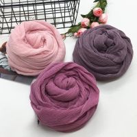 【YF】 Crumpled Women Head Scarf Balinese Cotton Pleated Headwear Plain Long Shawl Wrinkled Muslim Hijab Turban Stole 90x180cm