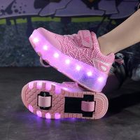 Shoes Kids Two-wheeled Heelys Kids Roller Skate Rechargeable LED Shoes with Switch kasut roda kanak kanak Kids Sport Roller Casterboard Roller Shoes