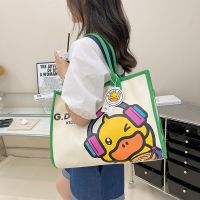 【MAY】 Little yellow duck canvas bag womens bag large-capacity one-shoulder portable tote bag cute cartoon student school bag