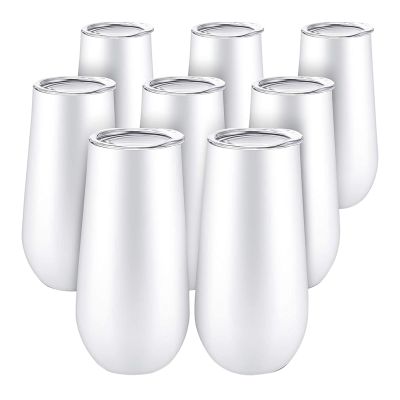 8Packs Stemless Champagne Flutes Wine Tumbler, 6 OZ Double-Insulated Wine Tumbler with Lids Cocktail Cups