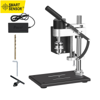 Smart Sensor Mini Bench Drill Press Stand Kit With Vise, Extension Rod, Sanding Sawing Accessories, Variable Speed Portable Electric Benchtop Drilling Machine Precise Drill Workbench For Repair DIY Drilling Wood Plastic Metal