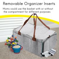 Diaper Organizer Baby Nursery Storage Basket with Zipper Lid and Leather Handle Baby Changing Bag