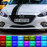 ไฟหน้า Rgb หลายสีแอลอีดีดวงตานางฟ้าแหวนเฮโล Drl Rf การควบคุมระยะไกลสำหรับ Mazda 3 2010 2011 2012 2013อุปกรณ์เสริม2014