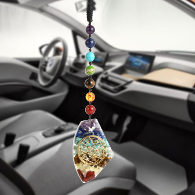 7 Chakra Car Pendant Reiki Natural Chakra Stone Crystal Resin Energy Orgone Bag Charm Key Pendants Healing Pendulum Suspension