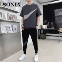 SONIX ชุดวอร์มผู้ชายแบบสองชิ้น,ชุดลำลองแขนสั้นผู้ชายเสื้อสูทกีฬาผ้าวิสคอสอินเทรนด์ใหม่สำหรับฤดูร้อนปี2021