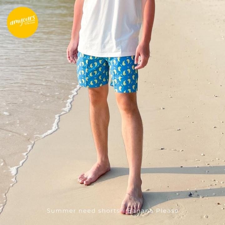amyours-on-the-beach-กางเกงขาสั้นชาย-คุณภาพดี-ว่ายน้ำ-เดินชายหาด-รุ่น-mens-summer-ลาย-banana-please
