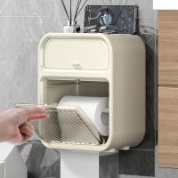 【LZ】▦●  Dupla camada suporte do papel higiênico armazenamento caixa rack montado na parede à prova dágua banheiro tecido organizador prateleira com gaveta