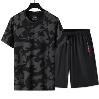 2023 Casual Summer Breathable Sports Suit Men Quick Dry Sports Set Ice Silk Tshirt and Shorts Male Two Piece Camo Suit