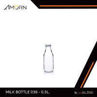 JJGLASS - (AMORN) MILK BOTTLE 036 - 0.5L. - ขวดแก้ว ทรงกลม สำหรับบรรจุเครื่องดื่ม เนื้อใส ฝาล็อคสีขาว ขนาด 500 มล.