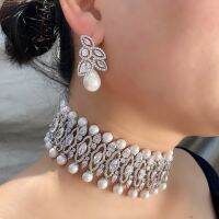 Janekelly Clear White Pearl ดูไบเครื่องประดับอินเดียเจ้าสาวงานแต่งงาน Choker ชุดเครื่องประดับสำหรับผู้หญิง Punk Hiphop Rock Jewellery