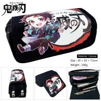 Anime Demon Slayer: Kimetsu no Yaiba Pencil Bag Multi-functional Double Zipper Canvas Students Pencil Bag Wallet Storage Bag