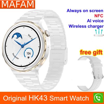MAFAM 【ใหม่✅สายคู่】นาฬิกาสมาร์ท HK43พร้อม NFC 1.36นิ้วหน้าจอกลมบลูทูธโทร IP68กันน้ำสแตนด์บายนานนาฬิกา HeartRateMonitor ติดตามการออกกำลังกาย