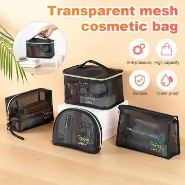 Portable Cosmetic Bag Makeup Case Transparent Mesh Storage