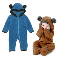 [COD] Childrens European and winter models Boys bear zipper hooded jumpsuit crawling clothes romper childrens ins