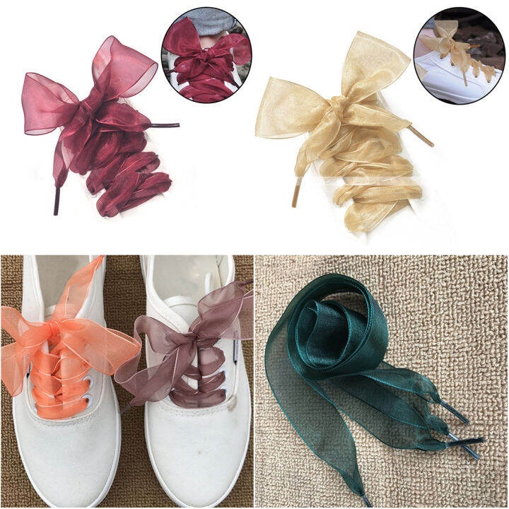 1 Pair 110cm Flat Shoelace Organza Lace Ribbon Shoelaces for Sneakers