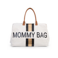 CHILDHOME กระเป๋าใส่ผ้าอ้อม Mommy Bag Big Canvas Offwhite Stripes Black/Gold