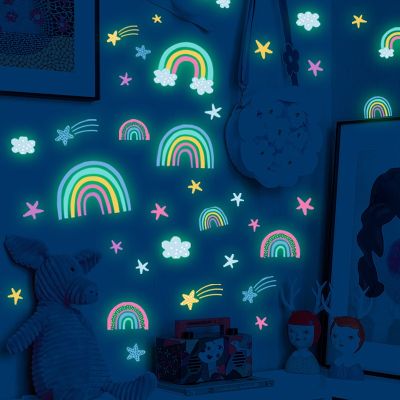 ❖▧ Cartoon Luminous Wall Stickers Glow In The Dark Fluorescent Rainbow Wall Decal For Kid Rooms Bedroom Ceiling Nursery Home Decor