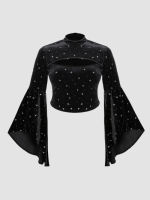 Cider Velvet Star Pattern Bell Sleeve Top Curve &amp; Plus