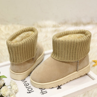 Women Snow Boots Flat Short Plush Ladies Snow Boots Stretch Knitting Wool Fur Warm Boots Casual Winter Thick Bottom Ankle Boots