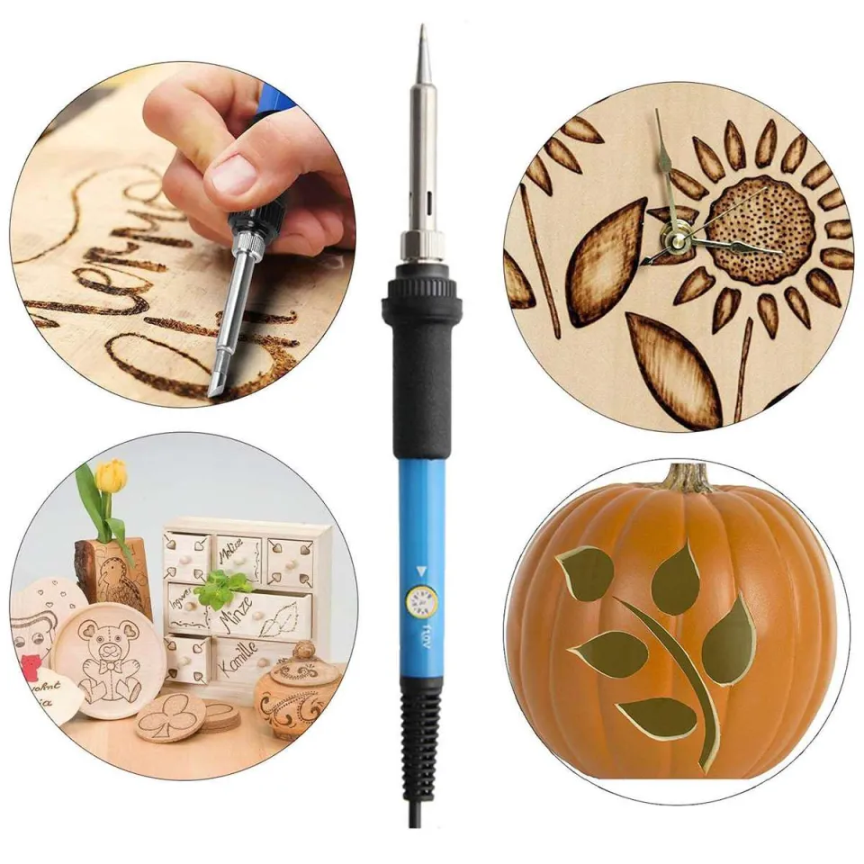 62Pcs 60W Electric Soldering Iron Wood Burning Pen Tip Kit