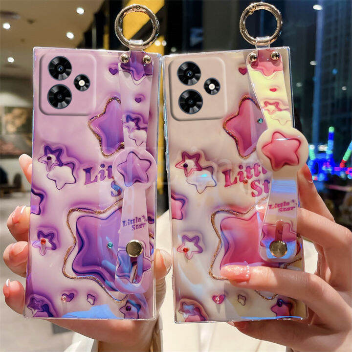 เคสลาย3d-ดาวน่ารักสำหรับ-realme-c55-c53แฟชั่นประดับพลอยเทียมบลูเรย์แบบนิ่มเคสโทรศัพท์-realme-c55-nfc-realmec53ฝาหลังรูปการ์ตูนพร้อมสายรัดข้อมือ