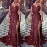 【HOT】☃ Wedding Female Evening Deep V Neck Shoulder Sleeveless Sequined Dresses 2023