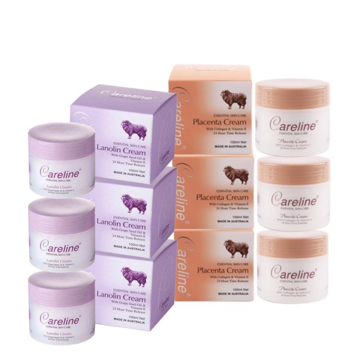 ครีมรกแกะออสเตรเลีย-careline-lanolin-cream-และ-careline-placenta-cream-100ml-2-สูตร-6-กระปุก