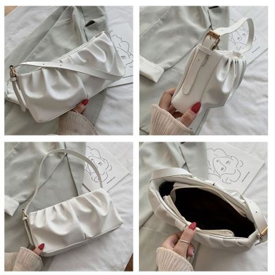 Driga Women Baguette Bags Cloud Pleated Sling Totes Bags Fashion Shoulder Bag Handbags Solid Color Bags Casual Wild PU Leather Bag