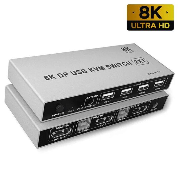 8K DualPort DP USB KVM Displayport KVM Switch 4K 144Hz 2พอร์ต USB KVM