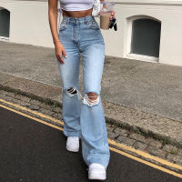 2021Fashion Ripped Blue NewFlare Jeans For Girls Female 2020 Casual Womens Vintage Denim Pants High Waisted Trouser Harajuku Capri