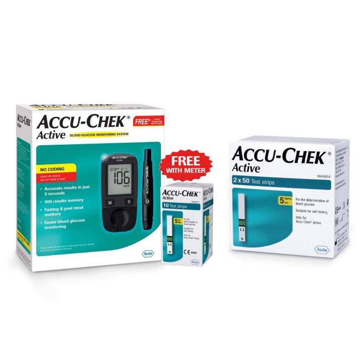 ACCU CHEK Active Glucose Monitor with 110 Test Strips Exp: FAB 2023 ...