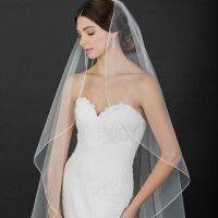 YouLaPan V14 White Ivory Wedding Veil Soft Tulle Veil with Soutache Cord Edging 1 Tier Long Bridal Veil See Through Swiss Silk Hair Accessories