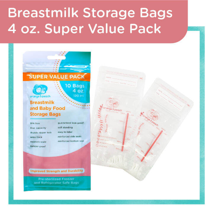 Orange and Peach 4 oz. Super Value Pack Baby Milk Bag Disposable