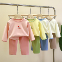 Xiaozhima New Kids Baby Girls De Rong Long Sleeves Pyjamas Clothing Sets Light Color Cotton T-shirt Tops and Pants 2Pieces/set Girl Boy Home Casual Wear For 0-7 Years