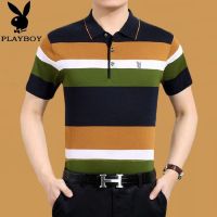 เสื้อโปโล Kaus Polo Garis ผู้ชายแขนสั้นหลวมเสื้อโปโลไซส์ใหญ่